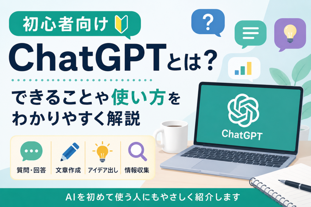 ChatGPTとは何かやできること・使い方を初心者向けに解説する記事のアイキャッチ