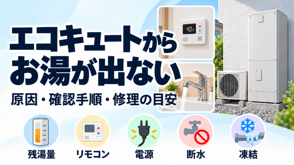 エコキュートからお湯が出ない原因と確認手順を示したアイキャッチ