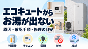 エコキュートからお湯が出ない原因と確認手順を示したアイキャッチ
